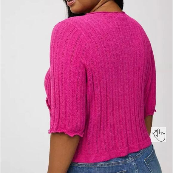 NWT - Torrid Pink Cropped Tie-Front Shrug, Size 0/Large/12 Elbow Sleeve - Picture 4 of 9